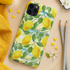 Capa Para iPhone 11 Pro Max Padrão de arte de limão de verão mediterrâneo fofo