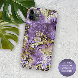 Capa Para iPhone 11 Pro Max Padrão de Arte de Minerais Dourados Violetas Faux