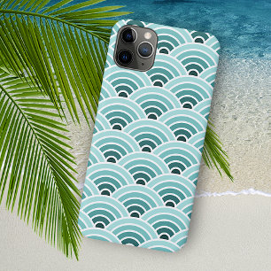 Capa Para iPhone 11 Pro Max Padrão de arte de ondas concêntricas azul esverdea
