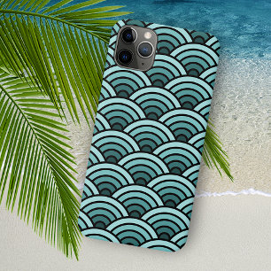 Capa Para iPhone 11 Pro Max Padrão de arte de ondas concêntricas azul esverdea