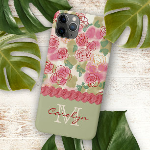 Capa Para iPhone 11 Pro Max Padrão de Arte de Rosa de Aquarela Bonito Persona