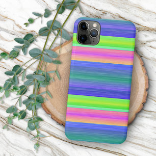 Capa Para iPhone 11 Pro Max Padrão de Arte de Stripes Azul Rosa Quente de Neon