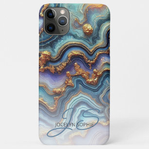 Capa Para iPhone 11 Pro Max Padrão de Arte em Mármore Azul Teal Escuro Roxo Do