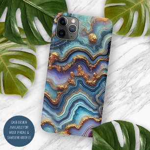 Capa Para iPhone 11 Pro Max Padrão de Arte em Mármore Azul Teal Escuro Roxo Do