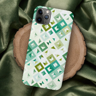 Capa Para iPhone 11 Pro Max Padrão de Arte em Mosaico de Marfim Azul Verde Oli