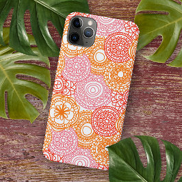 Capa Para iPhone 11 Pro Max Padrão de Arte Floral Abstrato Rosa Coral Vermelho