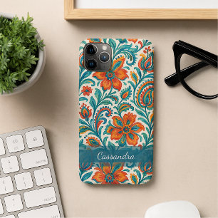 Capa Para iPhone 11 Pro Max Padrão de Arte Floral da Paisley Colorida na moda