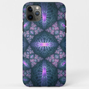 Capa Para iPhone 11 Pro Max Padrão de arte fractal 3D turquesa roxo rosa