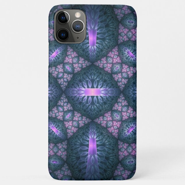 Capa Para iPhone 11 Pro Max Padrão de Arte Fratural 3D Turquesa Púrpura Rosa (Verso)