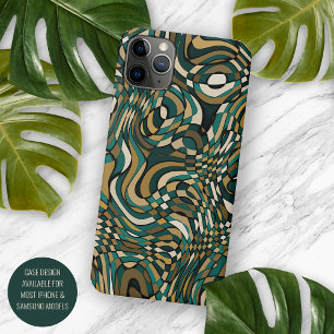 Capa Para iPhone 11 Pro Max Padrão de arte moderno em verde escuro e marrom ta