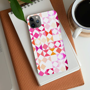 Capa Para iPhone 11 Pro Max Padrão de Arte Mosaico Laranja Vermelho Coral Blus