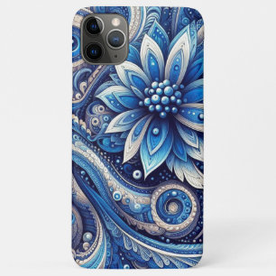 Capa Para iPhone 11 Pro Max Padrão de Arte Paisley Azul Navy Azul Escuro Preto