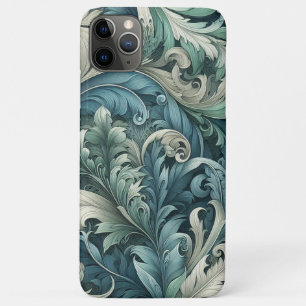 Capa Para iPhone 11 Pro Max Padrão de Arte Paisley Azul Verde Teal Cinza