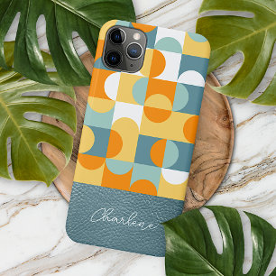 Capa Para iPhone 11 Pro Max Padrão de Arte Retro Laranja Verde Teal Personaliz