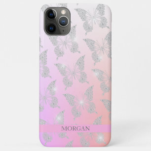 Capa Para iPhone 11 Pro Max Padrão de borboleta de diamante, nome de moinho,