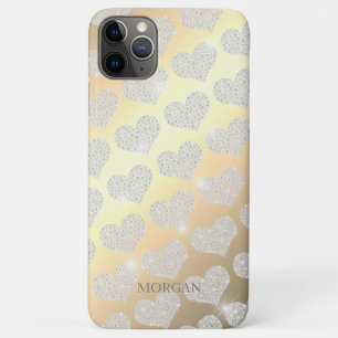 Capa Para iPhone 11 Pro Max Padrão de Coração Pequeno em Diamante, Nome Person