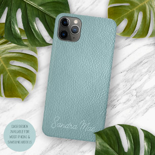 Capa Para iPhone 11 Pro Max Padrão de couro verde clássico de Aqua Seafoam
