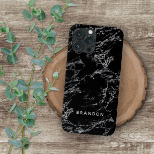 Capa Para iPhone 11 Pro Max Padrão de Faixa de Pedra Branca Preta Personalizad