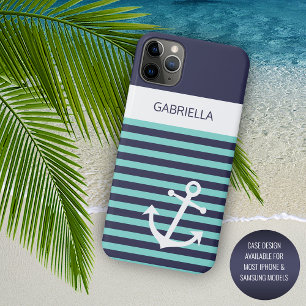 Capa Para iPhone 11 Pro Max Padrão de Faixa de Turquesa Náutica Personalizad