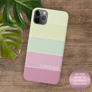 Capa Para iPhone 11 Pro Max Padrão de faixa verde com Limão de rosa claro