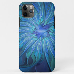 Capa Para iPhone 11 Pro Max Padrão de Fantasia de Flor Azul, Arte Fractal Abst