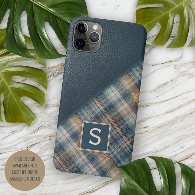 Capa Para iPhone 11 Pro Max Padrão de Gingham Xadrez castanho bege azul escuro (Criador carregado)