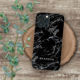 Capa Para iPhone 11 Pro Max Padrão de Listras de Pedra de Mármore Preto e Bran