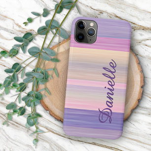 Capa Para iPhone 11 Pro Max Padrão de Listras Rosa Roxo Personalizado