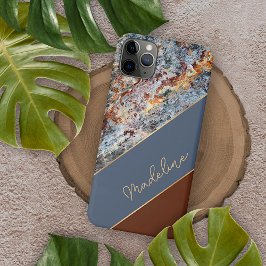 Capa Para iPhone 11 Pro Max Padrão de mármore marrom âmbar personalizado azul
