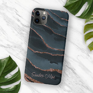 Capa Para iPhone 11 Pro Max Padrão de Mármore Rosa Bege Dourado Azul Escuro Pe