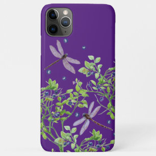 Capa Para iPhone 11 Pro Max Padrão de mirtilo com libélulas