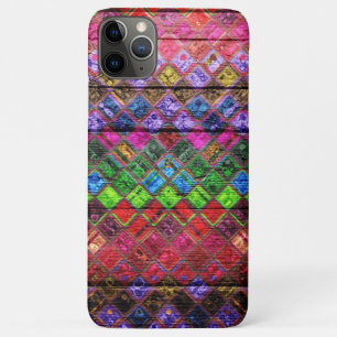 Capa Para iPhone 11 Pro Max Padrão de mosaico colorido em madeira