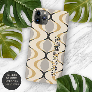 Capa Para iPhone 11 Pro Max Padrão de Onda Ochre de cinza de Mostarda Amarela 