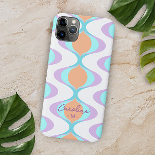 Capa Para iPhone 11 Pro Max Padrão de Ondas Azuis do Século Médio Violet Orang