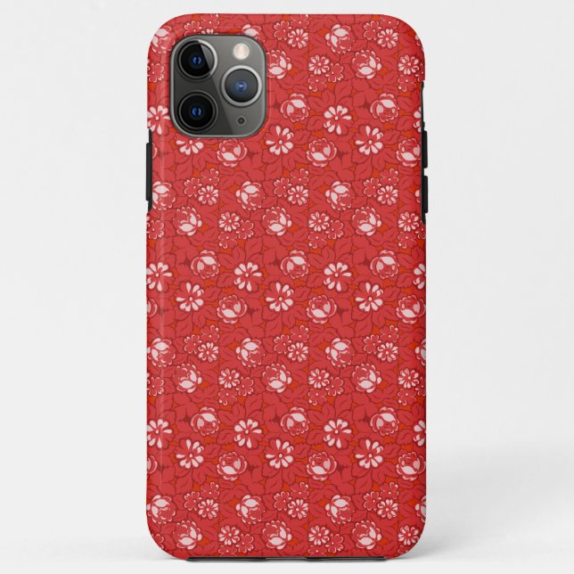 Capa Para iPhone 11 Pro Max Padrão de rosa em vermelho (Verso)