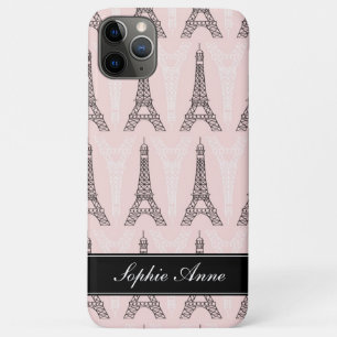 Capa Para iPhone 11 Pro Max Padrão de Torre Eiffel Rosa Chic