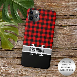 Capa Para iPhone 11 Pro Max Padrão de Xadrez do Búfalo Vermelho Preto Personal