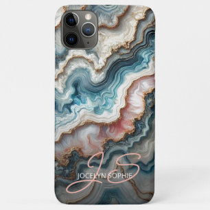 Capa Para iPhone 11 Pro Max Padrão Dourado de Arte Mármaco Azul Azul Escuro Ro