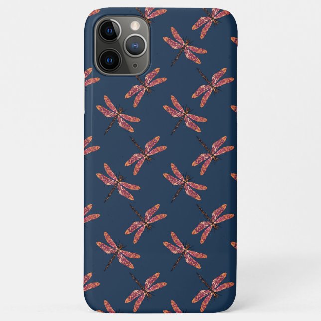 Capa Para iPhone 11 Pro Max Padrão Dragonfly no Azul da Meia-Noite (Verso)