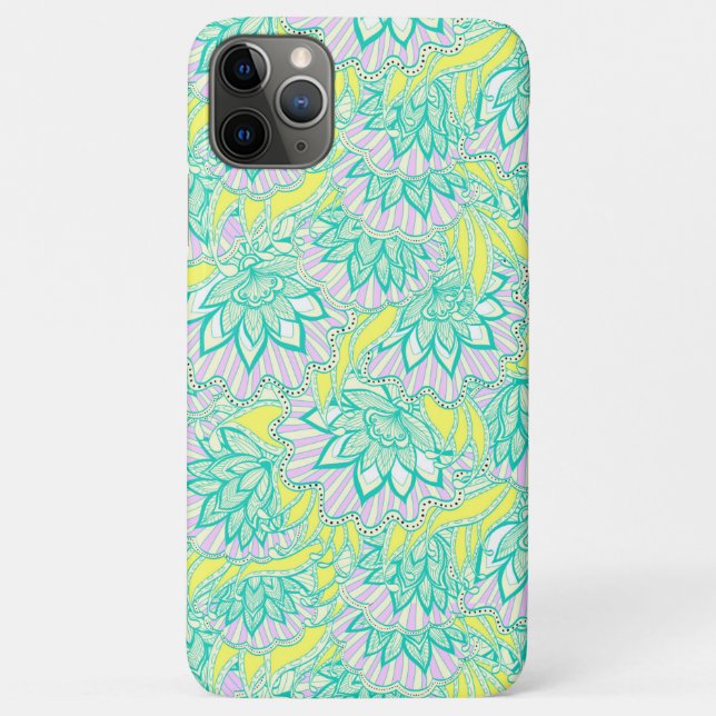 Capa Para iPhone 11 Pro Max Padrão floral amarelo verde fofo (Verso)