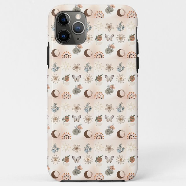 Capa Para iPhone 11 Pro Max Padrão Floral Celestial Boho (Verso)