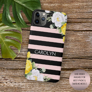Capa Para iPhone 11 Pro Max Padrão Floral das Rosas Brancas Amarelas do chique