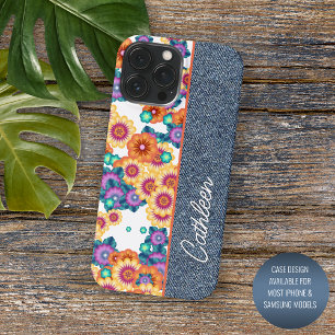 Capa Para iPhone 11 Pro Max Padrão Floral Personalizado em Jeans Azul Falso
