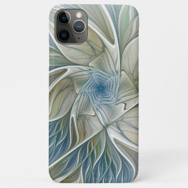 Capa Para iPhone 11 Pro Max Padrão Floral Sonho Abstrato Caqui Azul Fractal