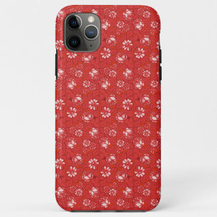 Capa Para iPhone 11 Pro Max Padrão Floral Vermelho em Estilo Vintage Romântico
