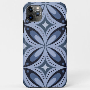 Capa Para iPhone 11 Pro Max Padrão Geométrico Azul Estilo Retro