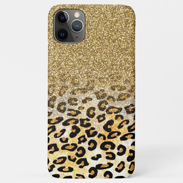 Capa Para iPhone 11 Pro Max Padrão Leopardo Moderno Dourado Ombre Glitter (Verso)