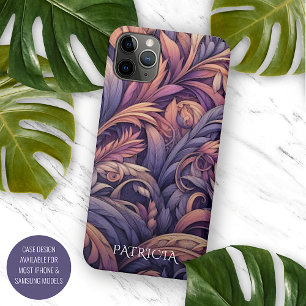Capa Para iPhone 11 Pro Max Padrão Paisley Rosa Violeta Roxo Taupe Malva