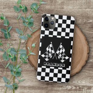 Capa Para iPhone 11 Pro Max Padrão Personalizado de Bandeira Xadrez Preto e Br