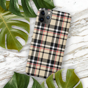 Capa Para iPhone 11 Pro Max Padrão Xadrez do Clã Escocês Bege Vermelho Preto B